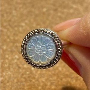 Rare Pandora Daisy Signet Mother of Pearl Ring